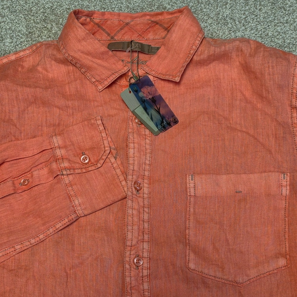 Raffi Mens Pure Linen Button Down Shirt Pink Coral Long Sleeve Size M/50 NEW